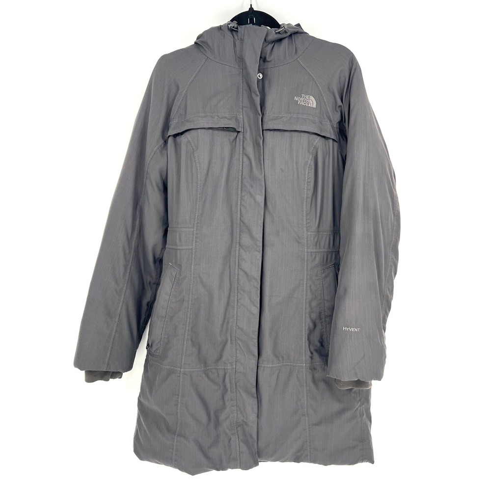 The North Face HyVent Down Jacket Medium Gray Waterproof Hooded Winter Warm GUC